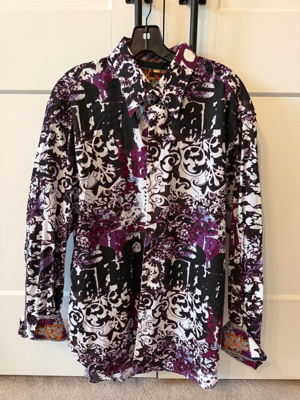Robert Graham Purple Black White Patterned Button-Down Shirt